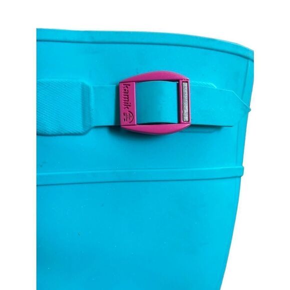 Kamik Girls 3 Raindrops Turquoise Pink Rubber Rainboots Wellies - Picture 12 of 12